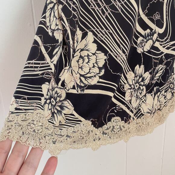 VTG Black Beige Lace Trim Babydoll Tank Top M Y2K Fairy Grunge Bratz USA Glitter - Picture 4 of 8